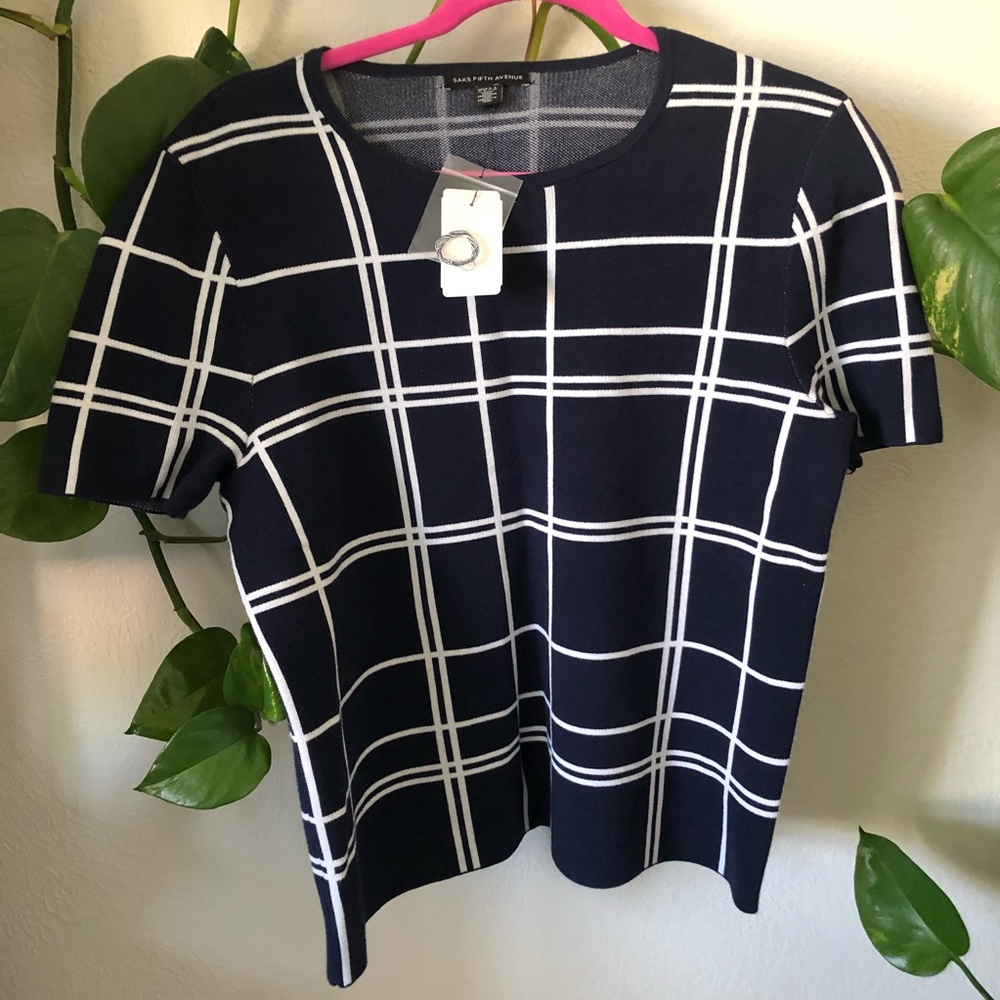 NWT Saks 5th avenue navy blue blouse L